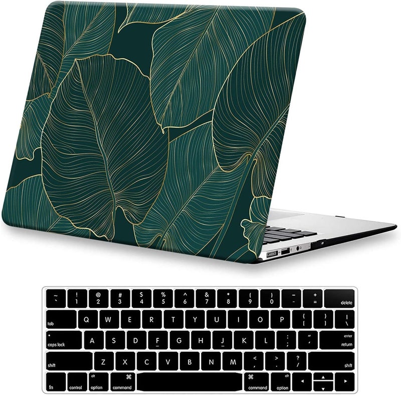 KEROM Compatible for MacBook Air 13 inch Case 2025-2022 M4 M3 M2 A3240 A3113 A2681, MacBook Air M4 13 inch Case, Protective Plastic Hard Shell & Keyboard Cover for Mac Air 13.6'', Green Leaves - Image 1